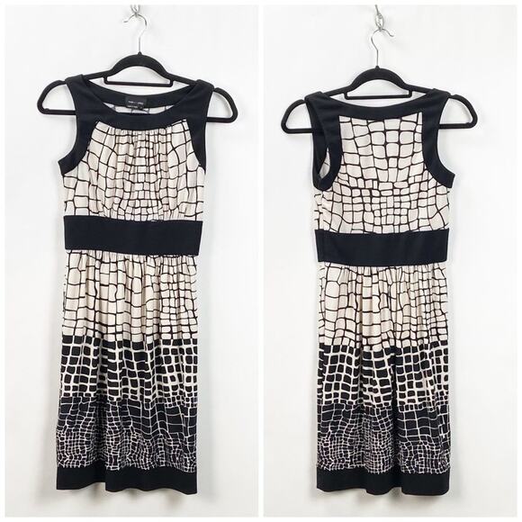 2/$30 Max and Cleo 2 Womens Black Beige Print Sleeveless Sheath Dress - Picture 1 of 6